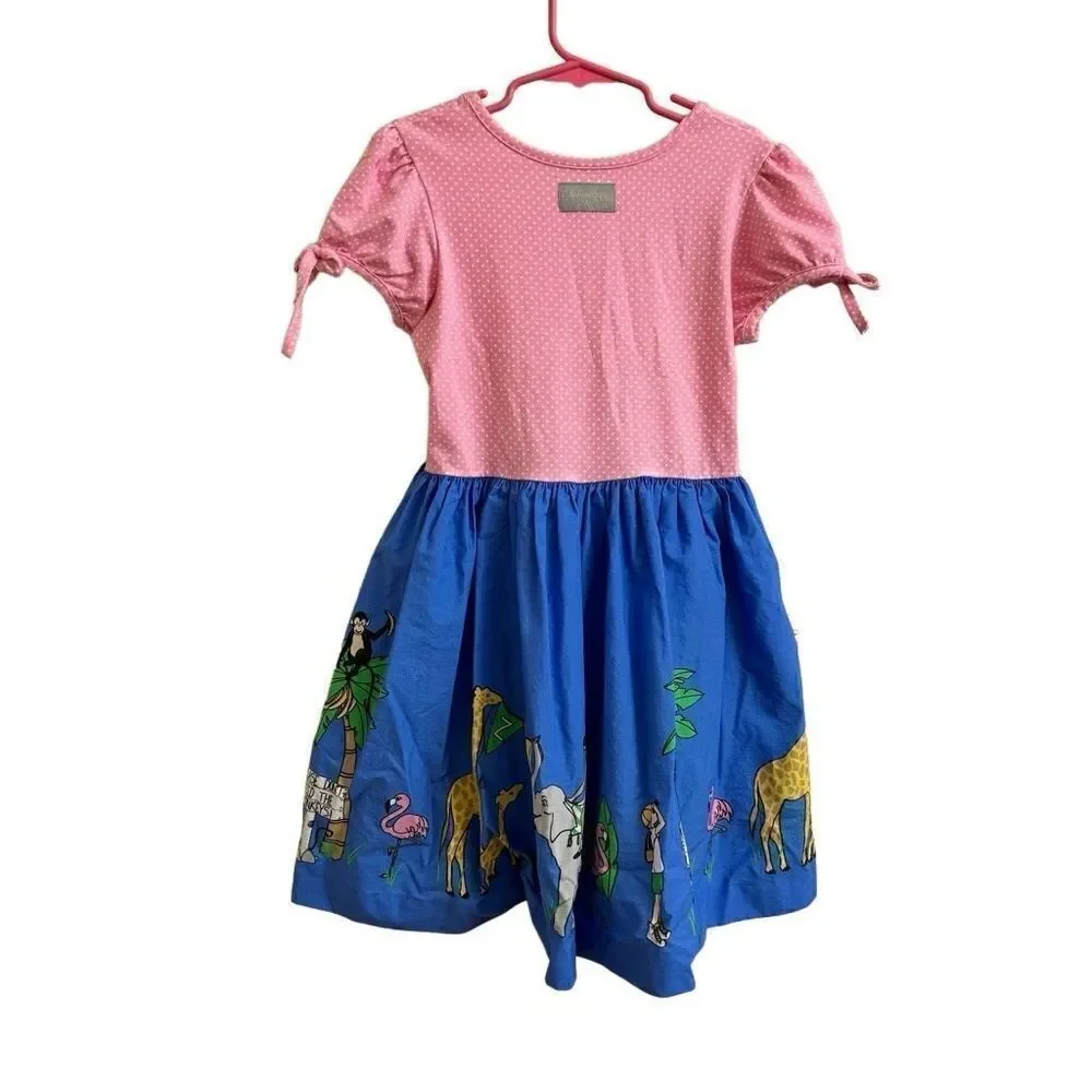 Eleanor Rose Rhonda Dress Field Trip Pink Blue Zoo Animals Monkey Giraffe Elepha
